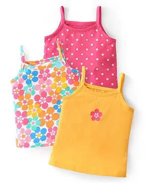 Babyhug 100% Cotton Knit Sleeveless Slips with Floral Print Pack of 3 - Pink White & Yellow