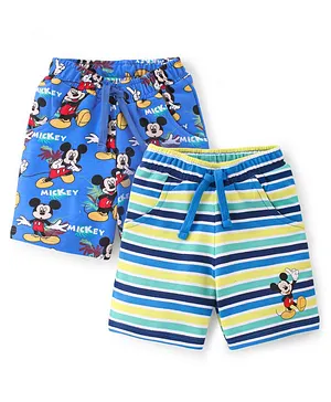 Babyhug Disney Cotton Knit Shorts Mickey Mouse Print Pack of 2 - Multicolour