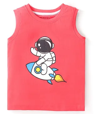 Babyhug Cotton Knit Sleeveless Tank T-Shirt Astronaut Graphics - Red