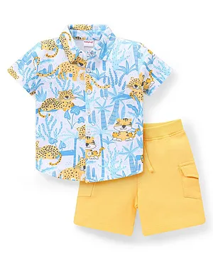 Babyhug Single Jersey Half Sleeves Shirt and Bottomwear Animal Print - Blue & Yellow