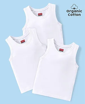 Babyhug 100% Cotton Knit Sleeveless Solid Color Sando Pack of 3 - White