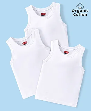 Babyhug 100% Organic Cotton Knit Sleeveless Sando Pack of 3 - White