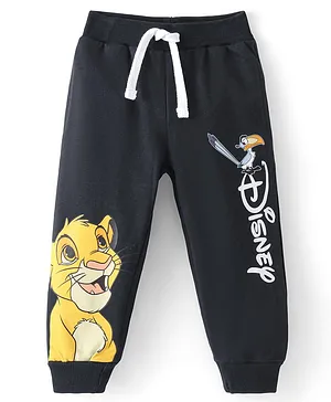 Babyhug Disney Cotton Looper Full Length Track Pants with The Lion King Graphics - Black