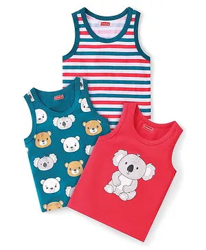 Babyhug 100% Cotton Sleeveless Sando Teddy & Koala Bear Print Pack of 3 - Multicolour