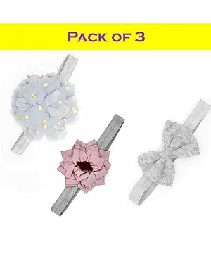 Syga Head Band Bow Applique Pack of 3 - Grey Pink