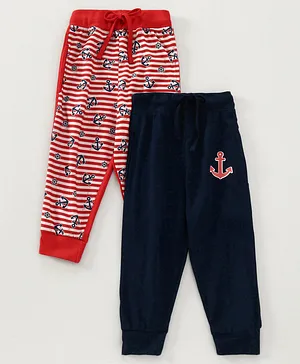 Eteenz Full Length Track Pant Anchor Print Pack of 2 - Navy Red
