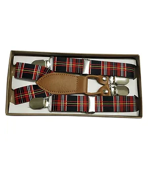 Kid-O-World Box Packed Checked Suspender With Leather Finish - Red & Black