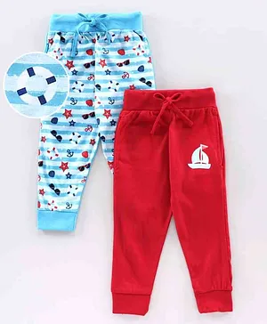 Eteenz Full Length Lounge Pants Nautical Print Pack of 2 - Blue Red