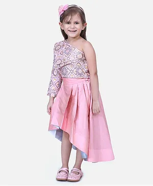 Fairies Forever Sleeveless Printed Top With High Low Skirt - Pink
