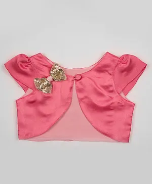 Many frocks & Short Sleeves Bow Embellished Shrug - Pink