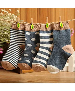 Footprints Organic Cotton Striped Socks Pack Of 4 Pairs - Dark Grey