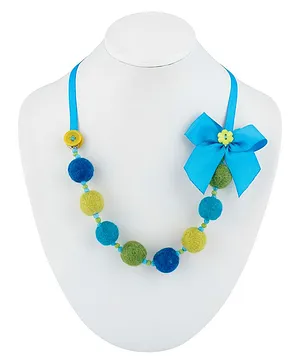 Ribbon candy Felt Balls And Ribbon Necklace With Bow - Blue