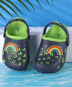 Pine Kids Clogs with Backstrap Rainbow Patch - Navy Blue Green