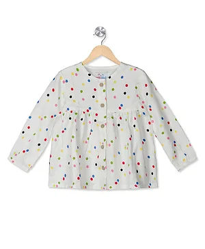 Young Birds Full Sleeves Polka Dotted Dress - White