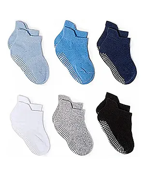 MOMISY Anti Skid Ankle Length Socks Pack of 6 - Multicolour