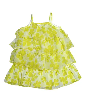 Young Birds Sleeveless Floral Print Layered Dress - Yellow