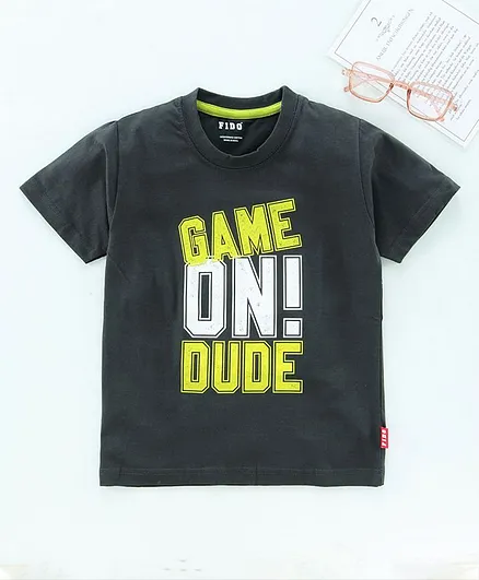 Fido Half Sleeves Cotton T-Shirt Text Graphic - Black