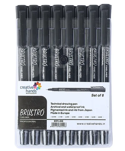 Brustro Professional Pigment Based Fineliner Pack Of 8 - Black