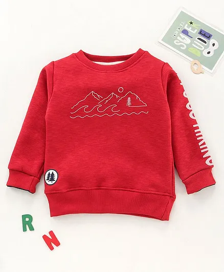 Lazy Bones Full Sleeves Sweatshirt Hills Print - Red