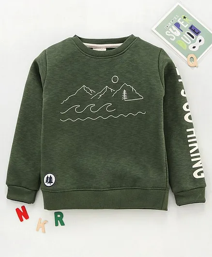 Lazy Bones Full Sleeves Sweatshirt Hills Print - Green
