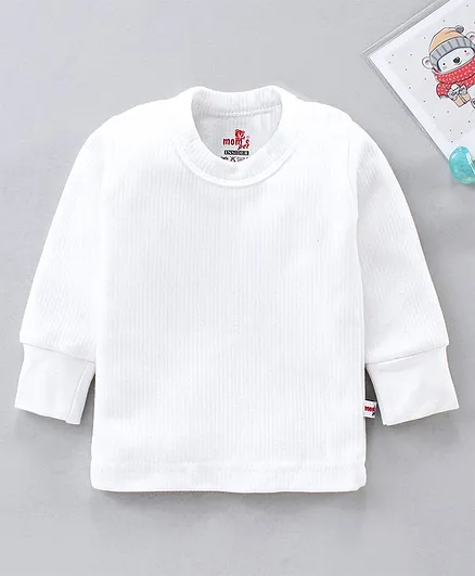 Mom's pet Full Sleeves Solid Colour Thermal Tee - White