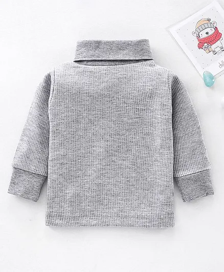 Mom's pet Full Sleeves Solid Colour Thermal Tee - Light Grey
