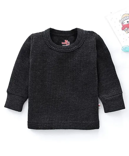 Mom's pet Full Sleeves Solid Thermal Tee - Dark Grey
