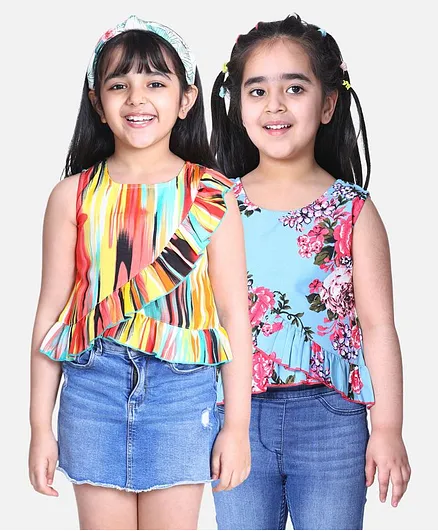 Cutiekins Flower Printed Sleeveless Pack Of 2 Tops - Multi Color