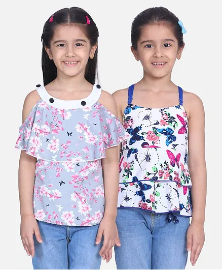 Cutiekins Pack Of 2 Sleeveless Floral Print Tops - Grey White