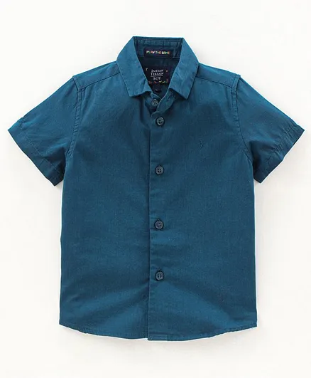 Indian Terrain Half Sleeves Solid Color Shirt - Teal Blue