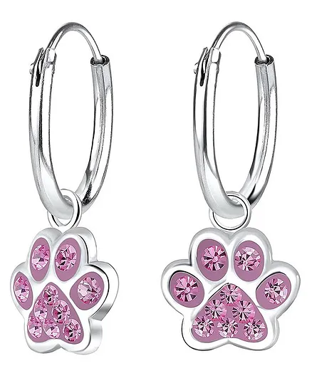Aww So Cute Paws Design 925 - 92.5 Sterling Silver Hoop Earrings - Pink