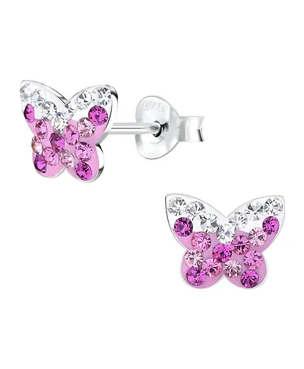 Aww So Cute Butterfly Design 925 - 92.5 Sterling Silver Stud Earrings - Pink