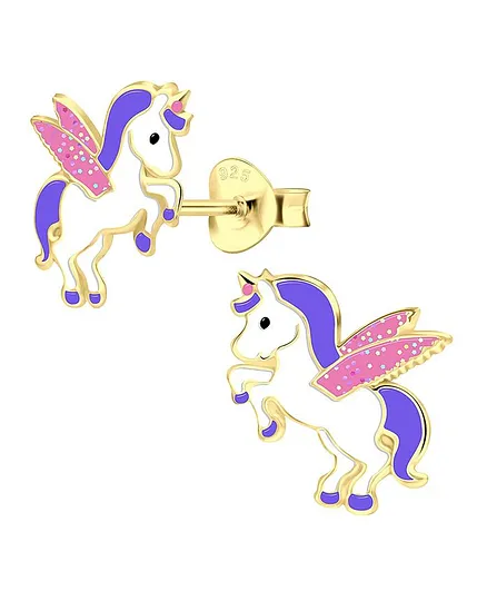 Aww So Cute Unicorn Design 925 - 92.5 Sterling Silver Stud Earrings - Multi Color