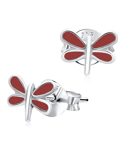 Aww So Cute Butterfly Design 925 - 92.5 Sterling Silver Stud Earrings - Red