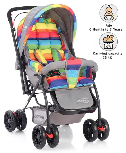 Babyhug Cosy Cosmo Stroller With Reversible Handle & Back Pocket - Vibgyor