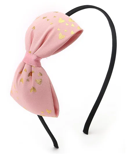 TMW Kids Golden Foil Heart Printed Big Bow Detail Hair Band - Peach