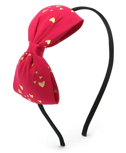 TMW Kids Golden Foil Heart Printed Big Bow Detail Hair Band - Fuchsia