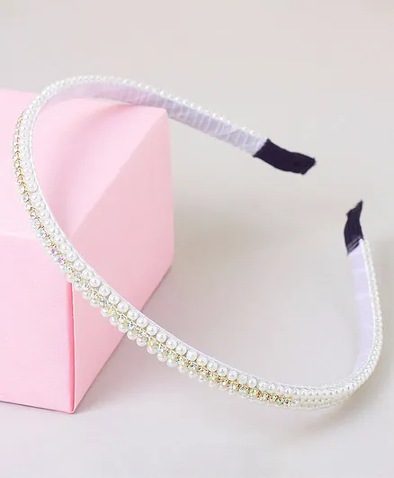 TMW Kids Diamond And Pearl Studded Hair Band - White