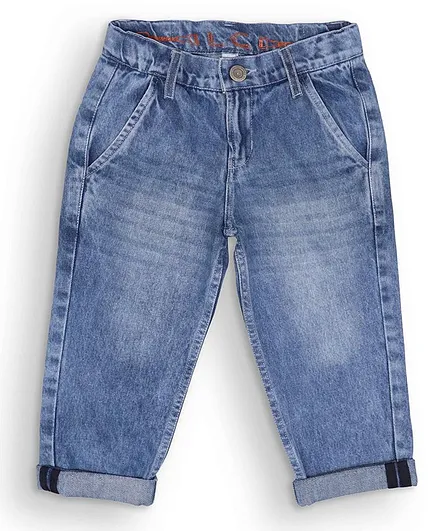 Little Carrot Full Length Straight Fit Turn Up Denim Jeans - Light Indigo