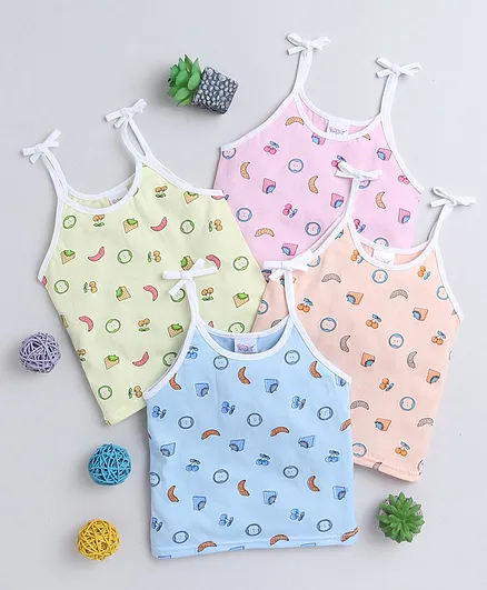 Little Angels Pack of 4 Sleeveless Fruit Print Jhablas - Multi Color