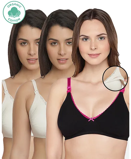 Inner Sense Pack Of 3 Organic Cotton Antimicrobial Soft Nursing Bra - White & Black