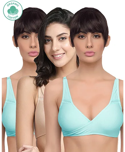 Inner Sense Organic Antimicrobial Sleeping Feeding Bra Pack Of 3 - Cream Blue