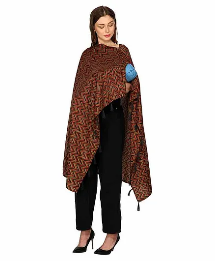 Mum's Caress Premium Cotton Red Black Chevron Maternity & Feeding Stole