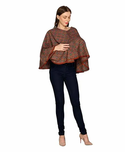 Mum's Caress Premium Cotton Maroon Blue Geometric Maternity & Feeding Cover