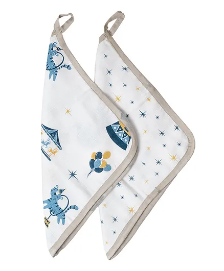 Tiny Giggles Cotton Muslin Printed Wash Cloth - White