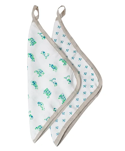 Tiny Giggles Cotton Muslin Printed Wash Cloth - White