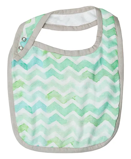 Tiny Giggles 100% Organic Cotton Bib Zig Zag Print - Green