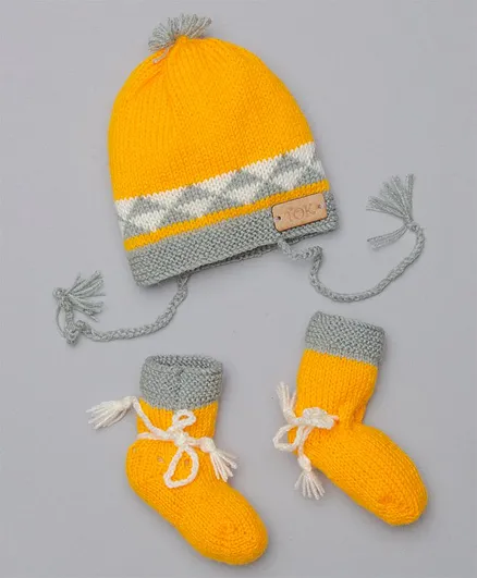 The Original Knit Color Block Handmade Cap & Socks - Yellow