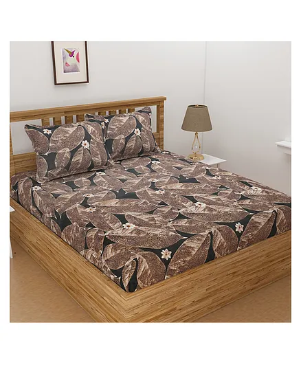 Florida Polycotton Double Bed Sheet with 2 Pillow Covers - Brown