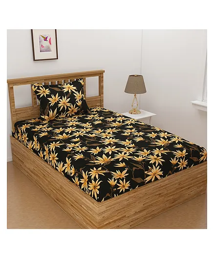 Florida Cotton Single Size Bedsheet With 1 Pillow Cover - Black